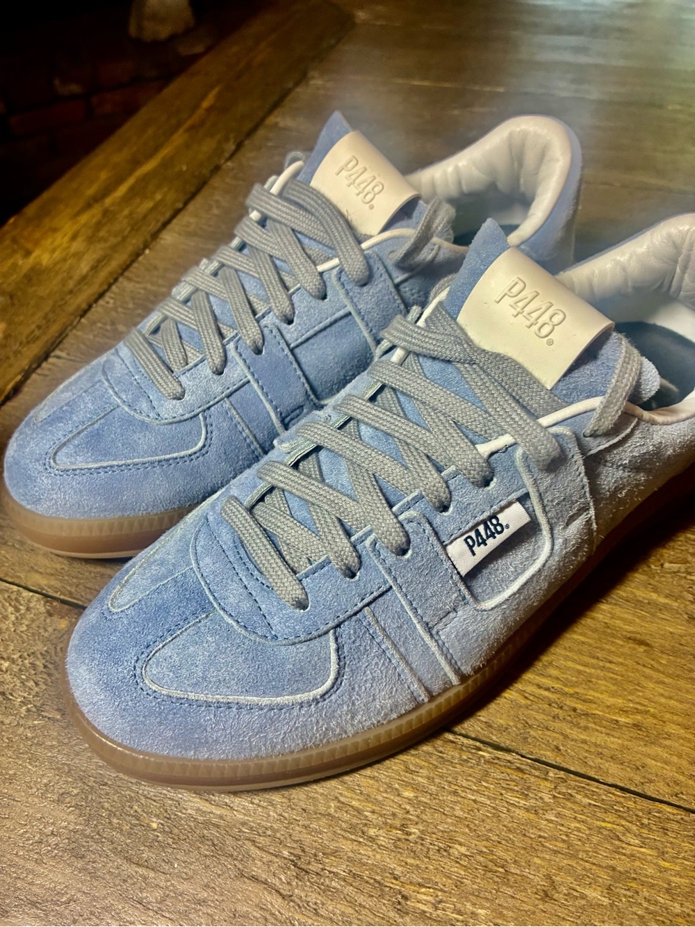 P448  NEW Women’s sneakers. 
Light Blue Suede Sneakers with Gum Sole.  Size 8